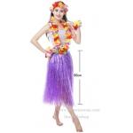แบบที่ 2 ขนาด 80 cm สีม่วง กระโปรงเชือกฟาง ฮาวาย อย่างหนา + เซทพวงมาลัยดอกไม้ 4 ชิ้น