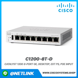 อุปกรณ์กระจายสัญญาณ Cisco รุ่น C1200-8T-D Catalyst 1200 8-port GE, Desktop, Ext PS, PoE Input