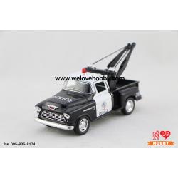 โมเดลรถตำรวจ 1955 Chevrolet Chevy Stepside Pick-Up สีดำ-ขาว Scale 1:32 มีเซตอุปกรณ์รถยก รถลาก