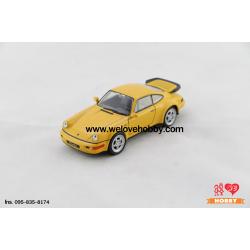 โมเดลรถ Porsche 964 Turbo สีเหลือง Scale 1:36