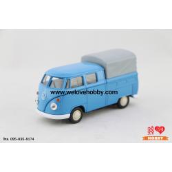 โมเดลรถกระบะโฟล์คคลาสสิค Volkswagen Type 1 Double Cabin Pick Up สีน้ำเงิน มีหลังคากระบะ Scale 1:34-1:39