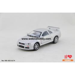 โมเดลรถซุปเปอร์ คาร์ Nissan Skyline GTR R34 สีเทา Scale 1:36