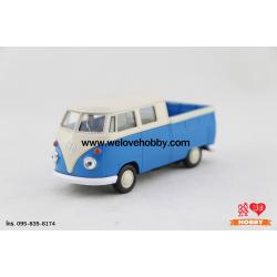 โมเดลรถกระบะโฟล์คคลาสสิค Volkswagen Type 1 Double Cabin Pick Up สีน้ำเงิน-ครีม Scale 1:34-1:39