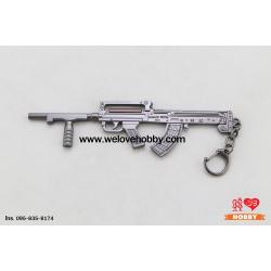 พวงกุญแจ PUBG (PLAYERUNKNOWN'S BATTLEGROUNDS) : ปืนกล Groza Assault Rifle (OTs-14 Groza) สีเงิน ลายไม้ ใส่กริป เก็บเสียง