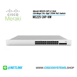 MS225-24P-HW (Meraki MS225-24P L2 Stck Cld-Mngd 24x GigE 370W PoE Switch)