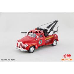 โมเดลรถกระบะคลาสสิค 1953 Chevrolet Chevy 3100 Wrecker สีแดง Scale 1:38 มีเซตอุปกรณ์รถยก รถลาก