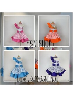 Y&NShop ชุดดรัมเมเยอร์ ชุดเชียร์ลีดเดอร์ เด็กผู้หญิงอนุบาล-ประถมต้น แบบชุดไหล่เคร์ป ลูกไม้ขาว