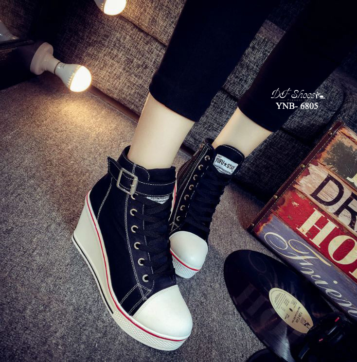 รองเท้าผ้าใบส้นเตารีดสไตล์แฟชั่นเกาหลี (สียีนส์)