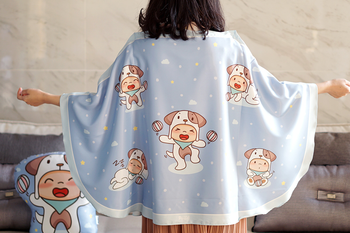 ผ้าคลุมให้นม สั่งทำใส่ชือ ลาย Puppy - Blue