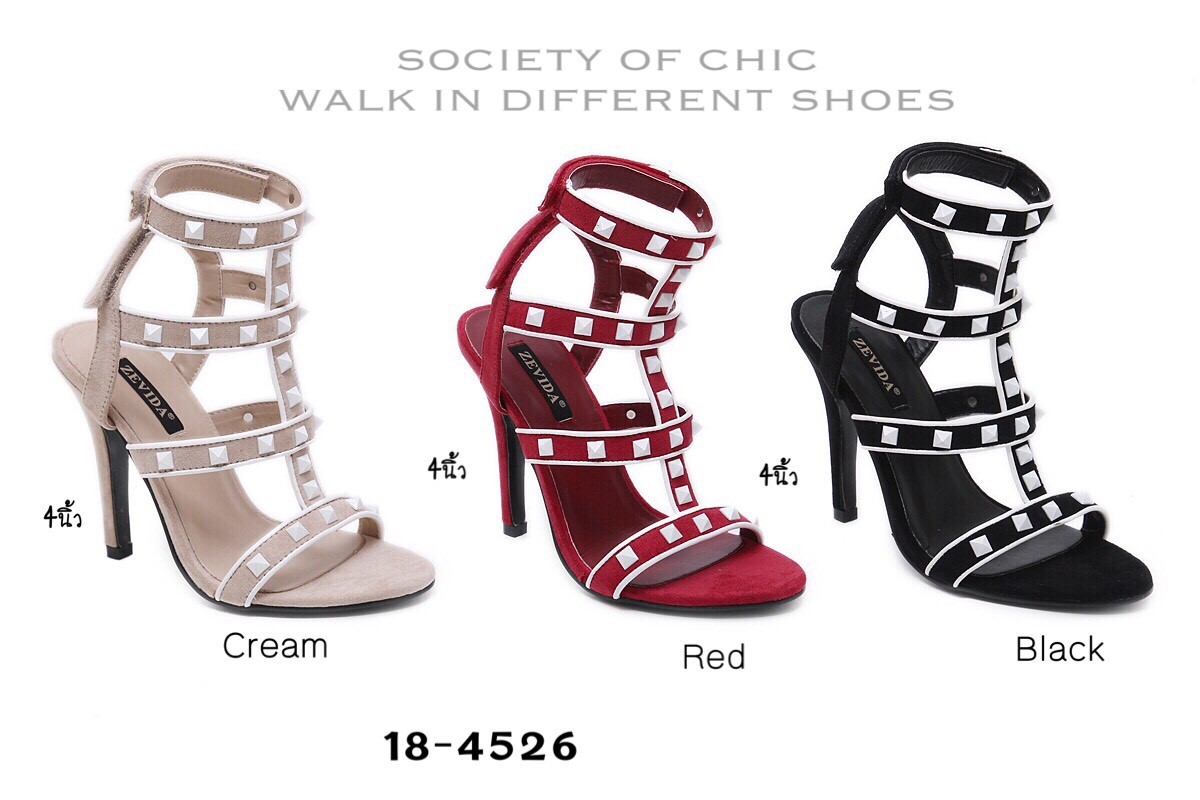 รองเท้าส้นสูงแต่งสายรัด Style Valentino (สีแดง)