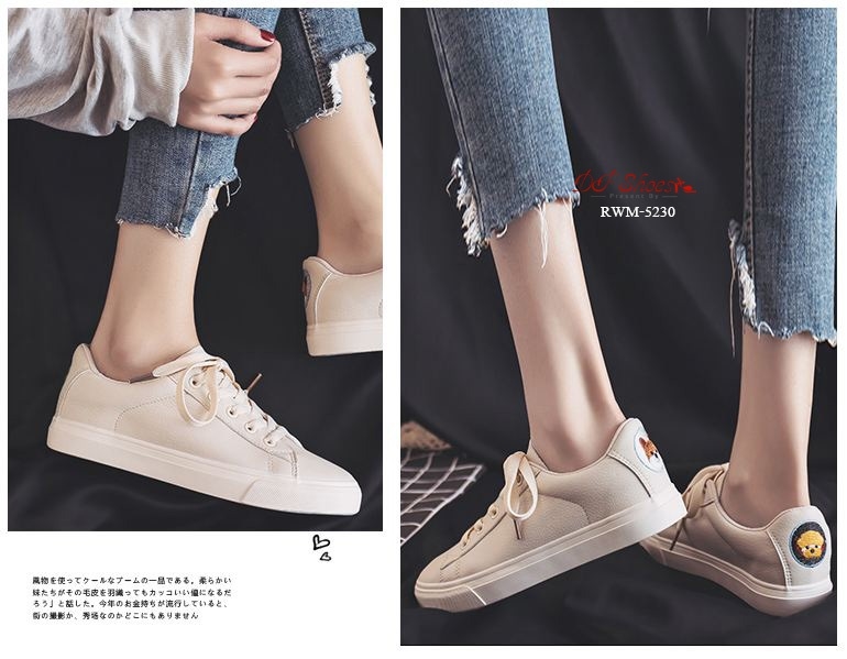 รองเท้าผ้าใบCasual Cat Dog (สีครีม)