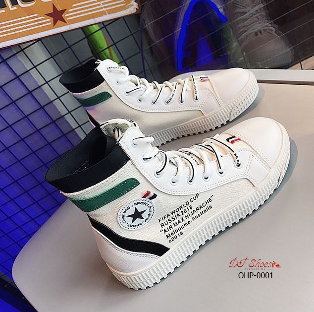 รองเท้าผ้าใบหุ้มข้อแต่งลายแฟชั่น (สีเขียว)