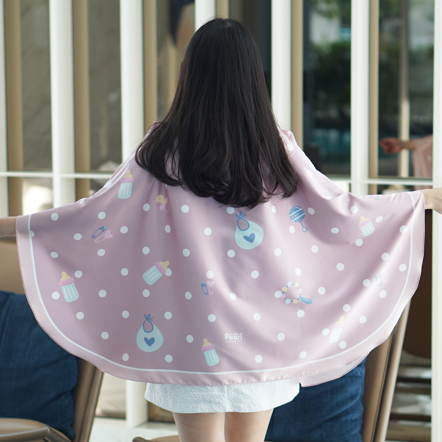 ผ้าคลุมให้นม สั่งทำใส่ชือ ลาย Polka Dot - Milk - Rose Taupe