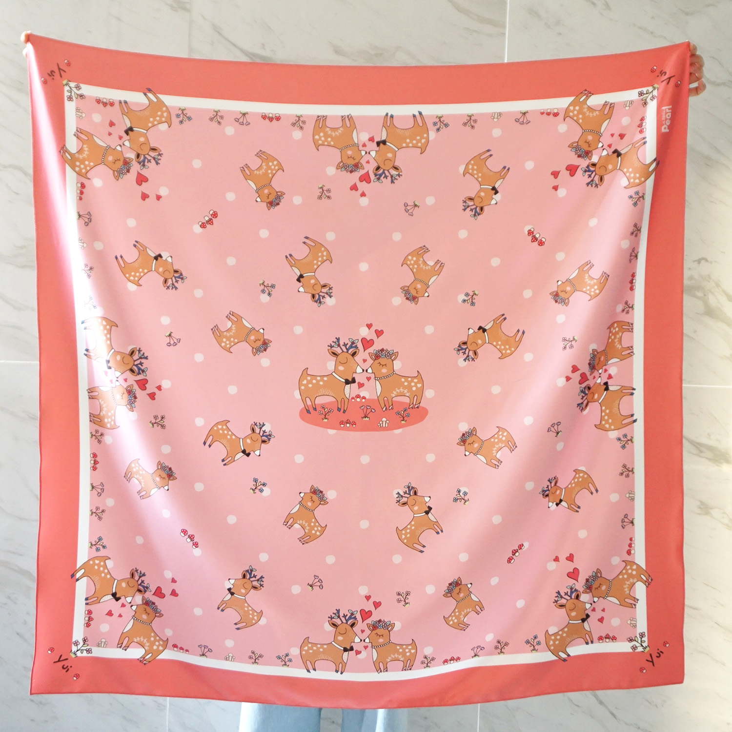 ผ้าพันคอ ลาย Couple Deer - Pink - สั่งทำใส่ชื่อ