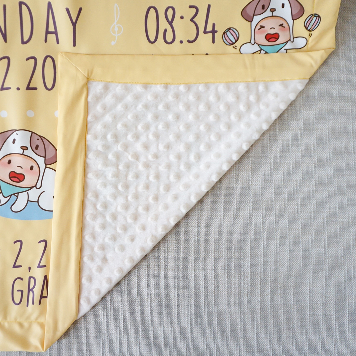 ผ้าห่มเด็ก ใส่ประวัติแรกเกิด ลายปีจอ - Puppy - Yellow