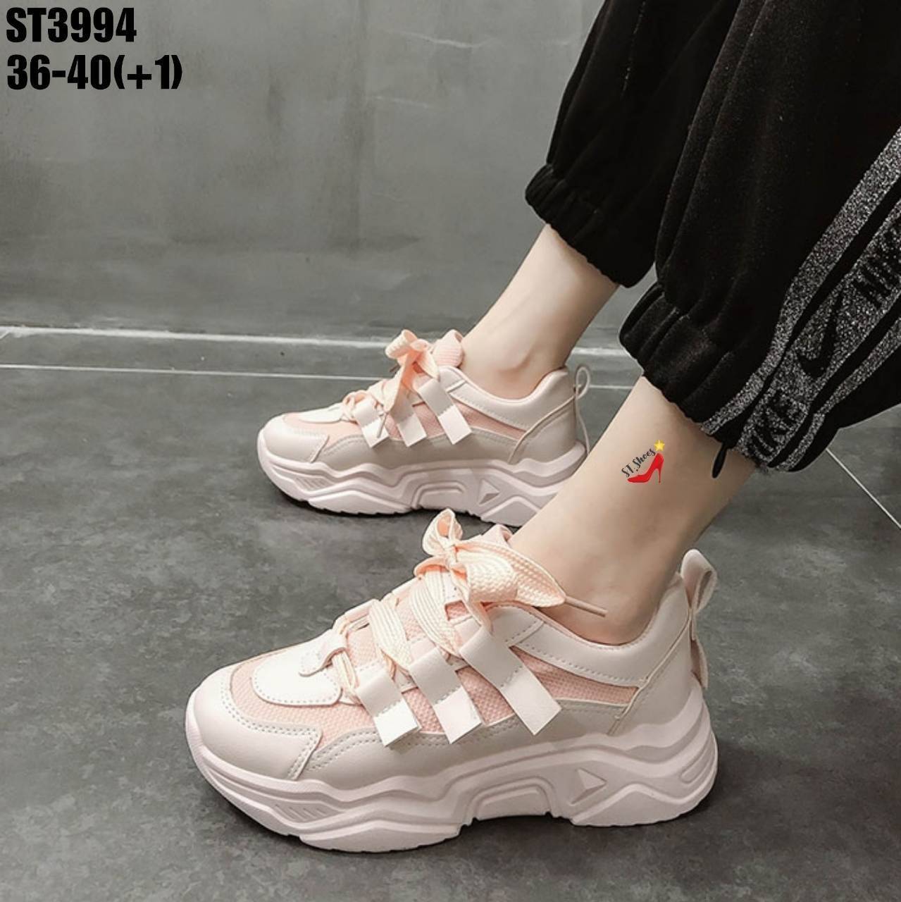 รองเท้าผ้าใบSportแต่งเมจิกเทป (สีชมพู)
