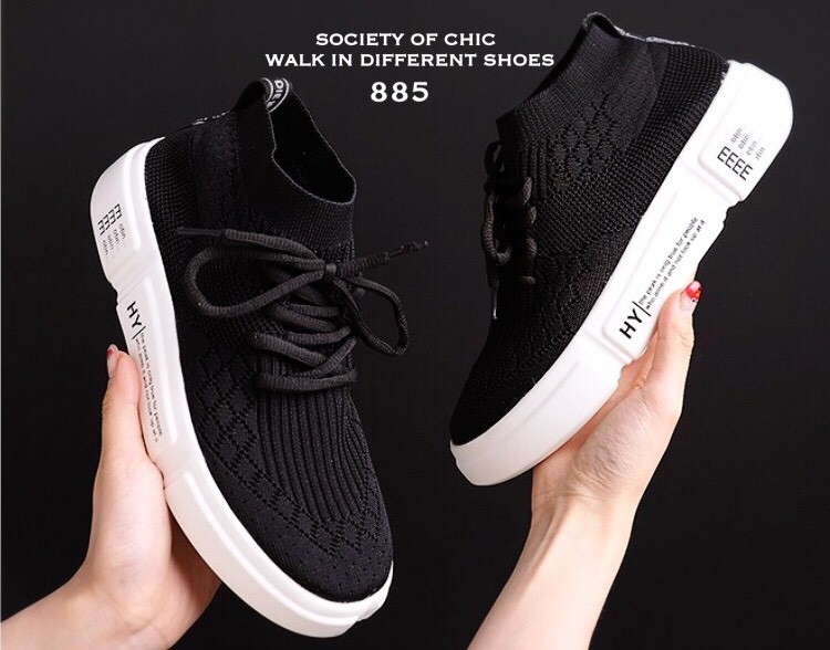 รองเท้าผ้าใบหุ้มข้อสไตล์ Off White (สีดำ)