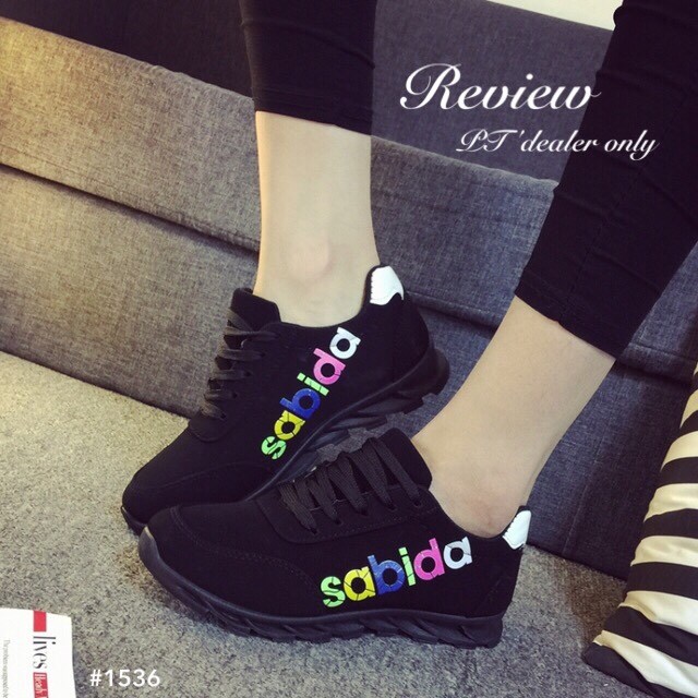 พร้อมส่ง : รองเท้าผ้าใบ Sport สกีนลาย (สีดำ)