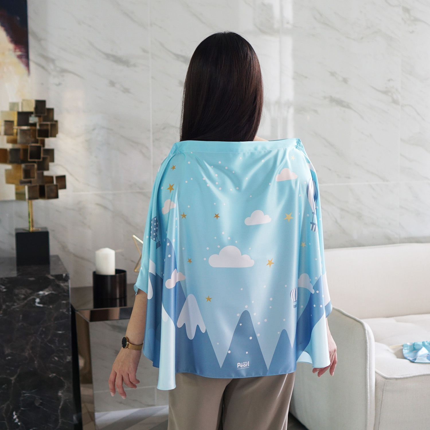 ผ้าคลุมให้นม สั่งทำใส่ชือ ลายภูเขา Mountain - Blue