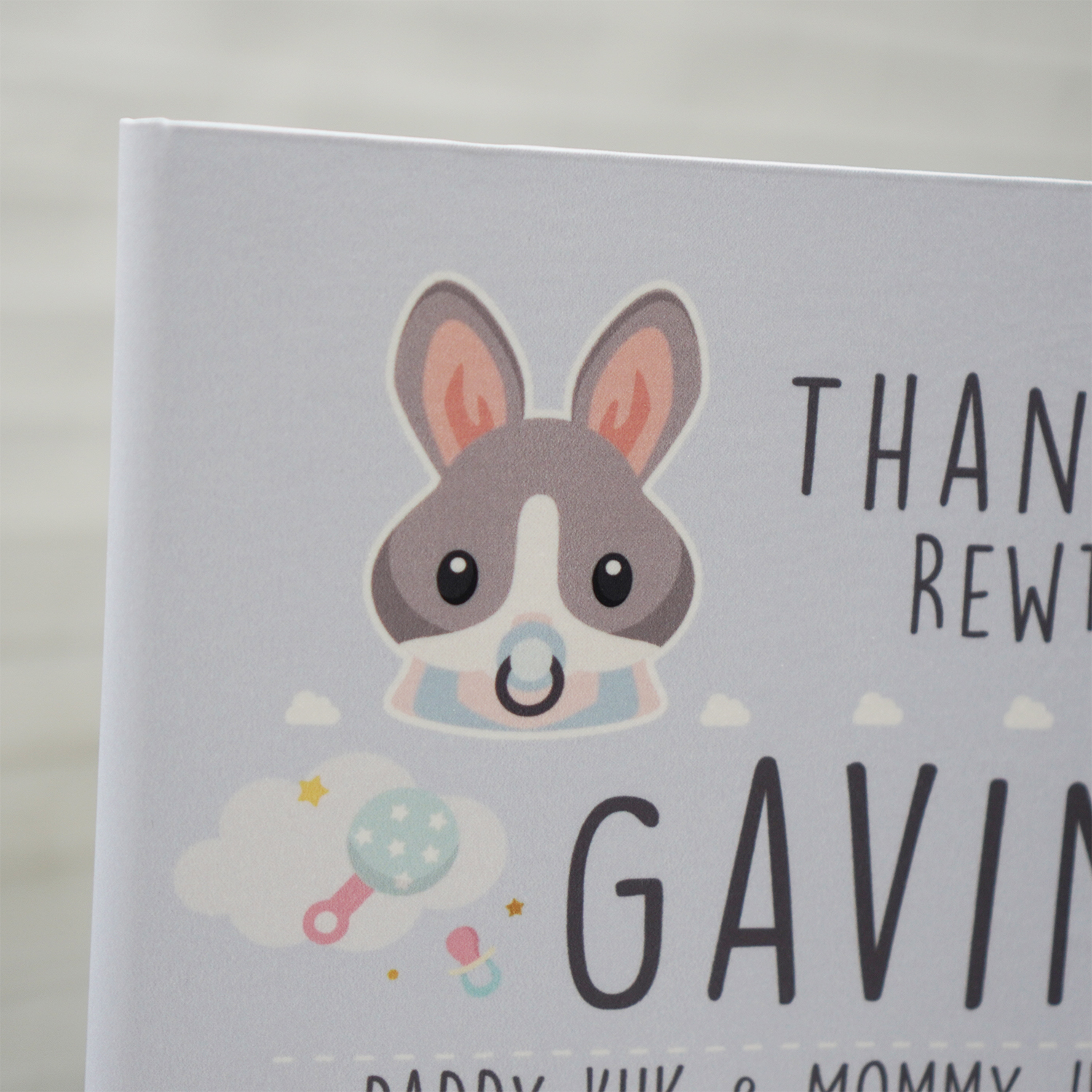 แฟ้มทะเบียนสมรส/สูติบัตร สั่งทำใส่ข้อความ ลาย Rabbit - Blue