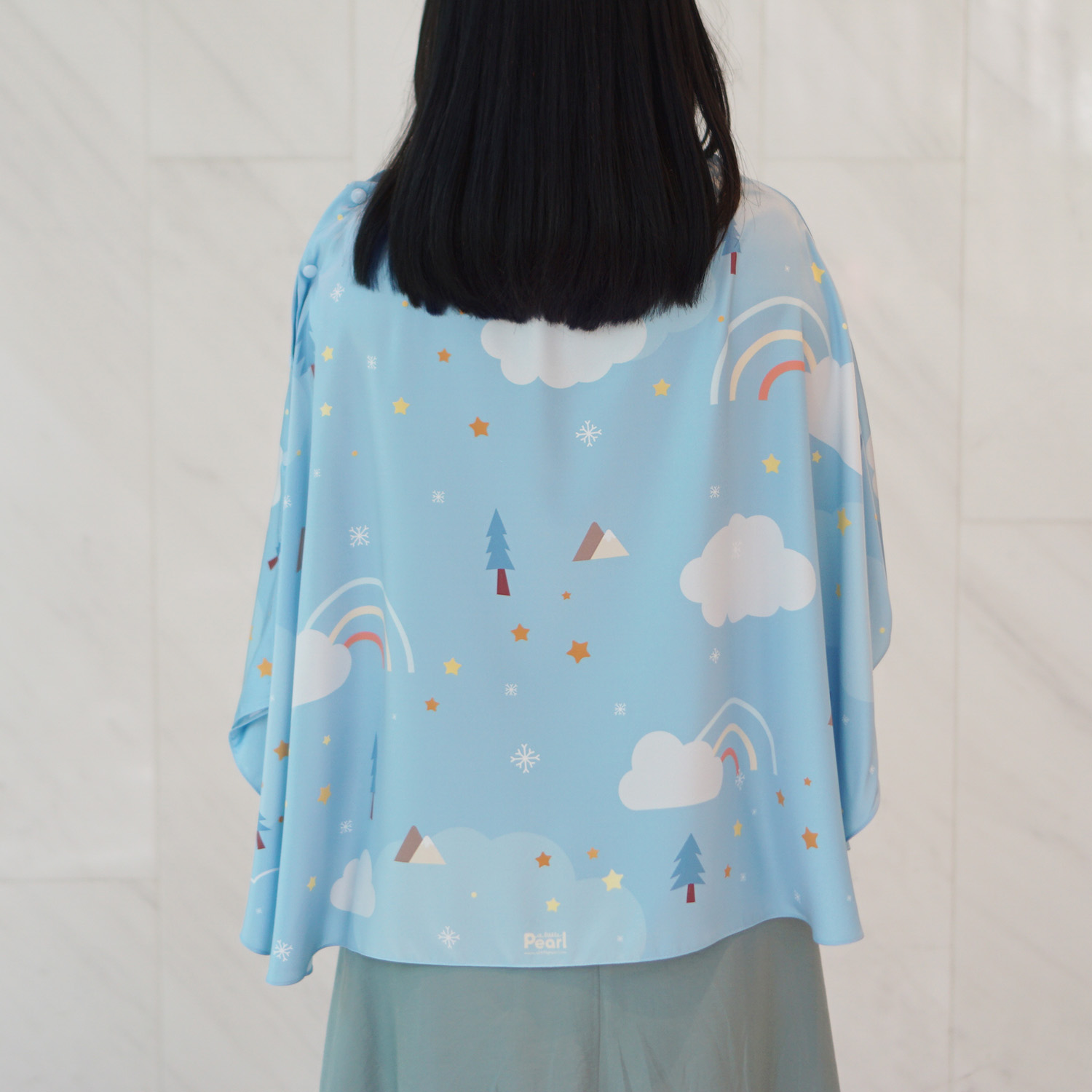 ผ้าคลุมให้นม (รุ่นมีกระดุม ถอดโครงได้) พร้อมส่ง ลาย Woodland - Blue