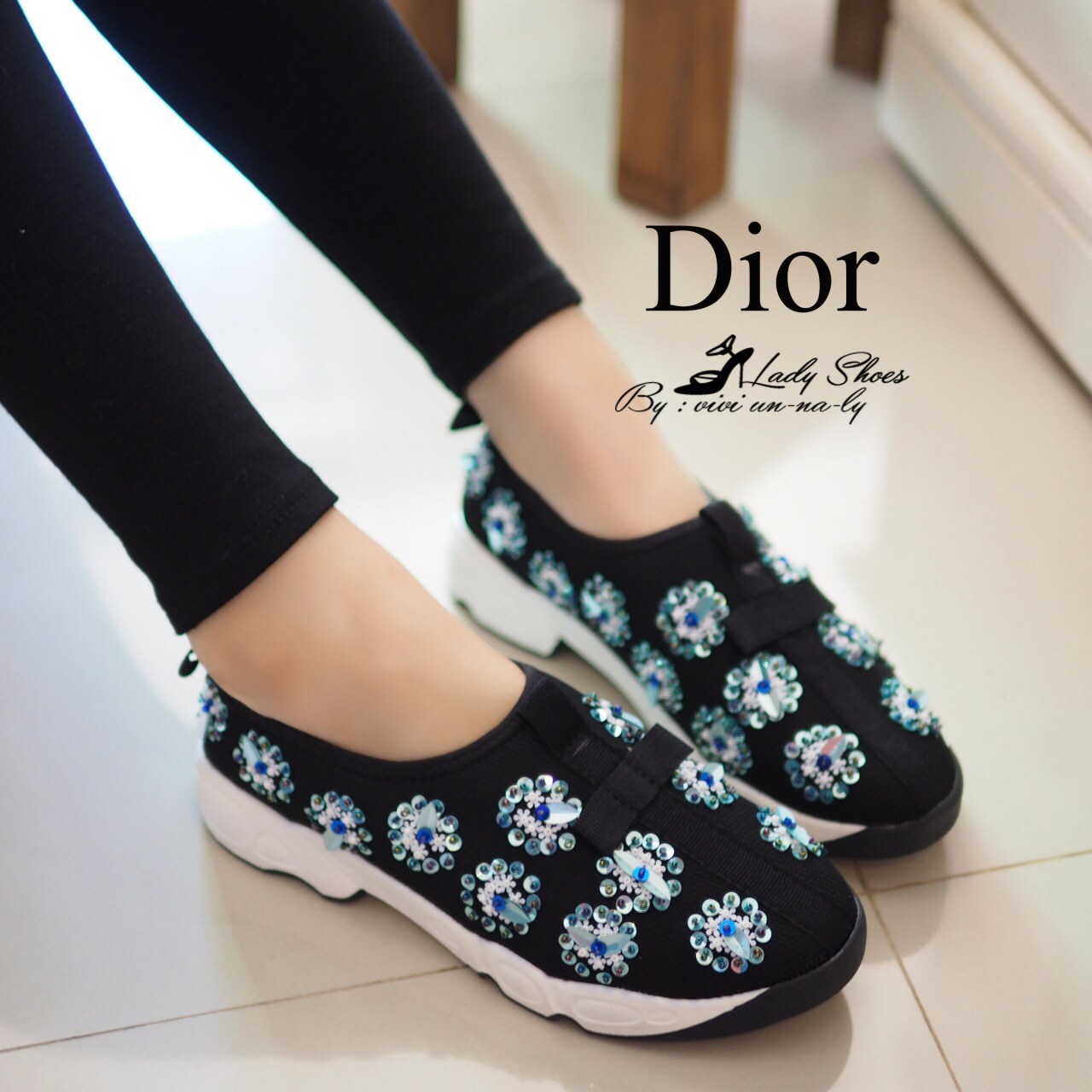 รองเท้า Dior Fusion Sneakers (สีดำดอกฟ้า)