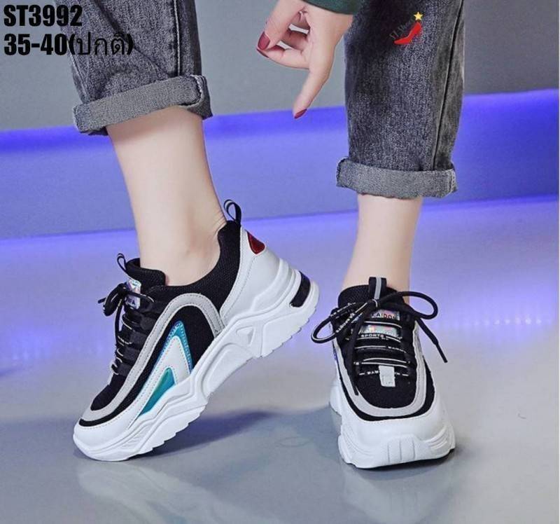 รองเท้าผ้าใบสไตล์Sport แต่งลายแฟชั่น (สีดำ)