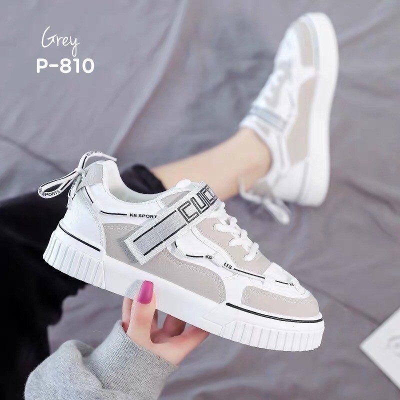 รองเท้าผ้าใบสไตล์Casualแต่งสีทูโทน (สีเทา)