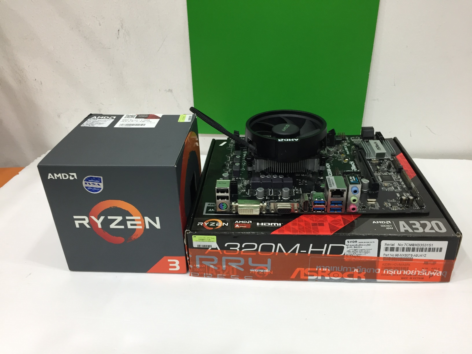 AMD RYZEN3 1200 + ASROCK A320M HDV ครบกล่อง JIB05/2021