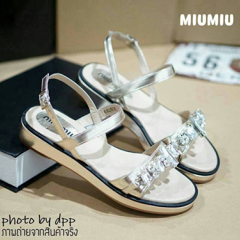 พร้อมส่ง : รองเท้าแตะเสริมส้น MIUMIU (สีทอง)