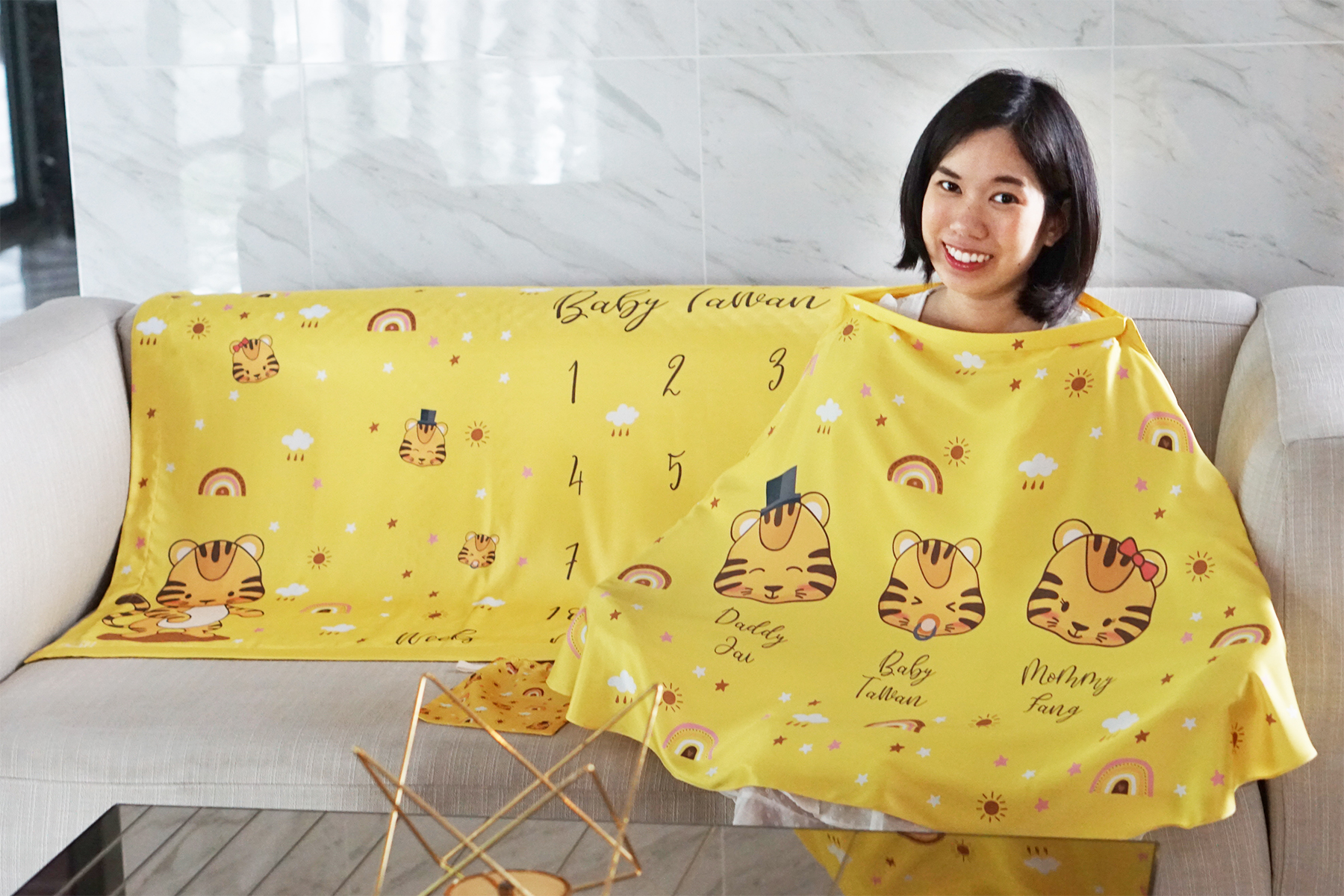 ชุดของขวัญเด็กแรกเกิด ผ้าคลุมให้นม + ผ้าห่มขนาด 75x100cm ลาย Tiger - Yellow