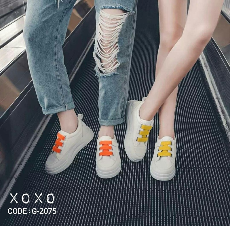 ีรองเท้าผ้าใบpuแต่งเมจิกเทปทูโทน (สีขาว)