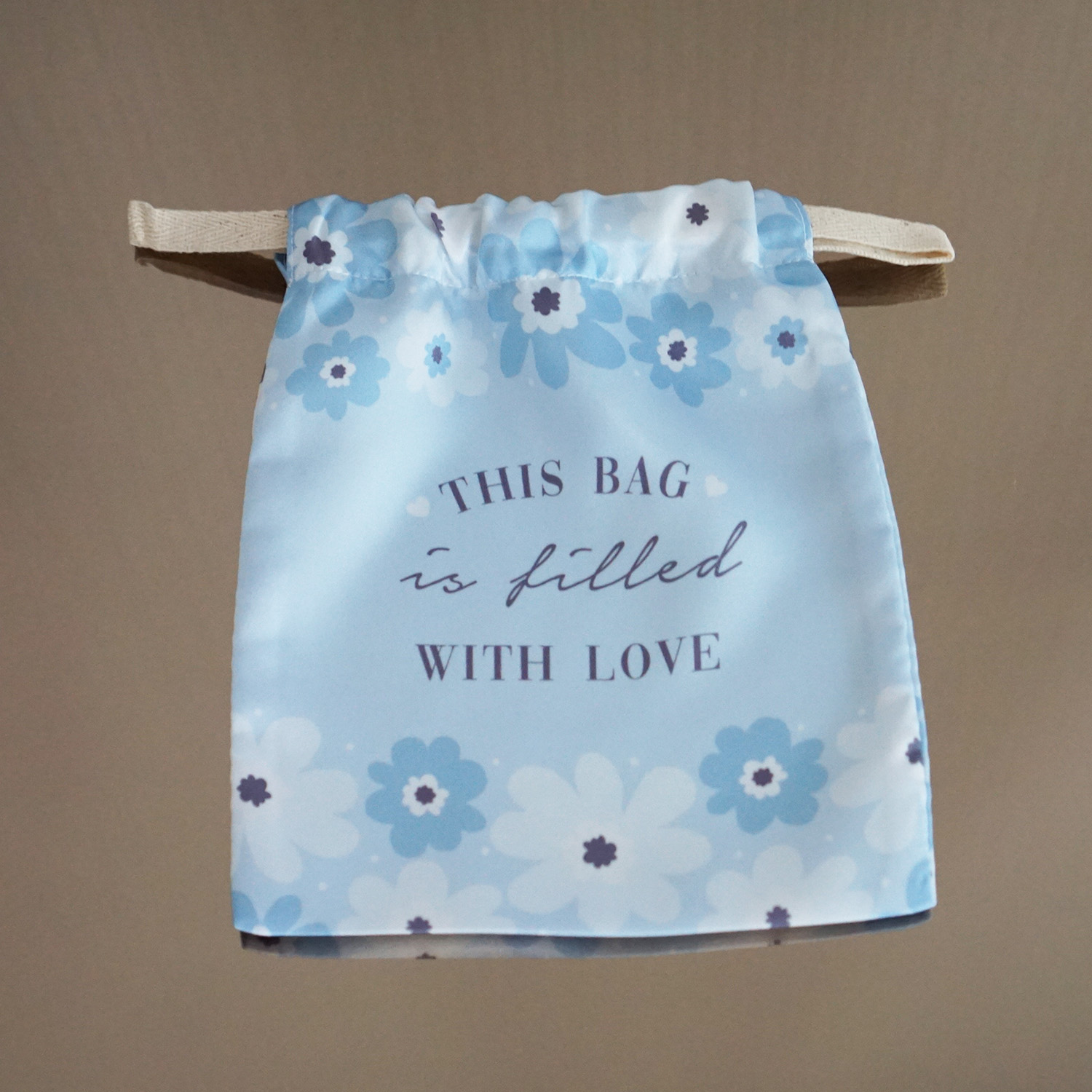 ถุงผ้าซาติน ลาย Big Flower - Blue
