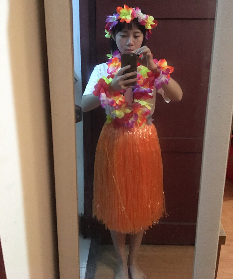 แบบที่ 1ขนาดยาว 60 cm สีชมพู กระโปรงเชือกฟาง Hawaii กระโปรงฮาวาย อย่างเดียว อย่างหนา