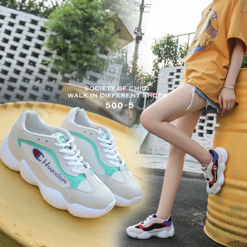 รองเท้าผ้าใบทรง Sportแต่งลายแฟชั่นพาสเทล (สีแดง)