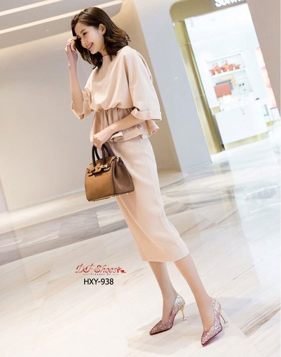 รองเท้าคัทชูกลิตเตอร์ตัดสีทูโทน (สีม่วงทอง)