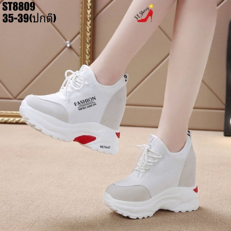 รองเท้าผ้าใบเสริมส้นแต่งเชือกหลอก (สีดำ)