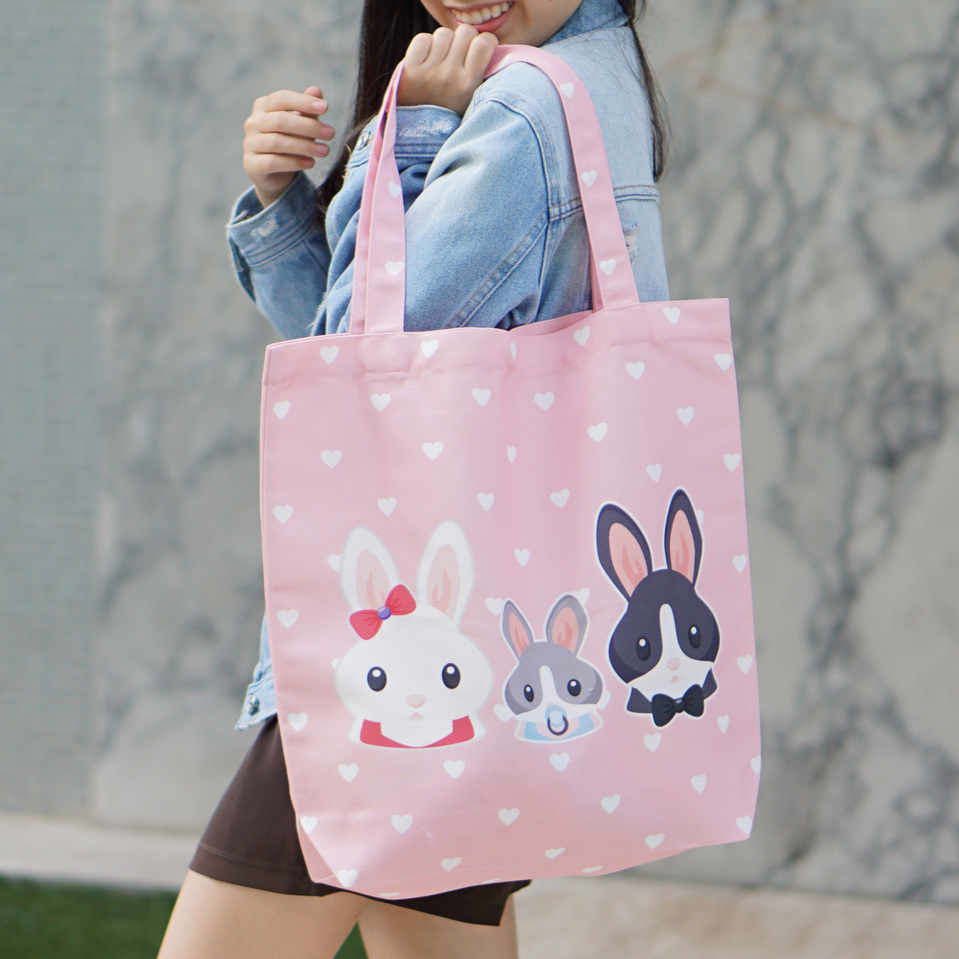 กระเป๋าผ้าแคนวาสพร้อมส่ง ลาย Rabbit - Pink