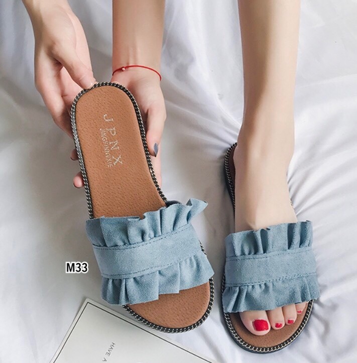 รองเท้าแตะสวมหนังกลับ (สีฟ้า)