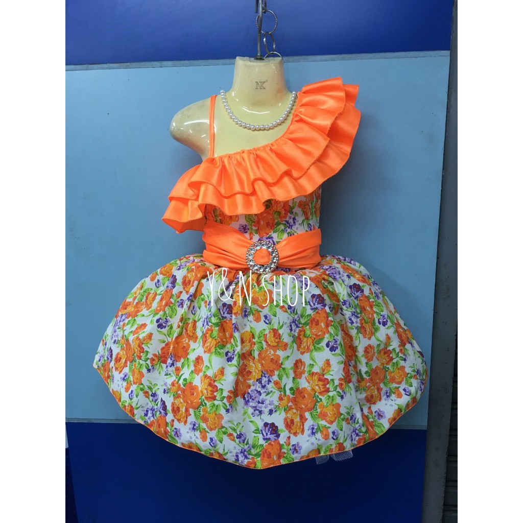 ชุดลายดอก-ระบายเฉียง ชุดดรัมเมเยอร์เด็ก ชุดเชียร์ลีดเดอร์เด็ก