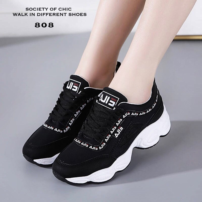 รองเท้าผ้าใบสไตล์Sportแต่งลาย (สีชมพู)