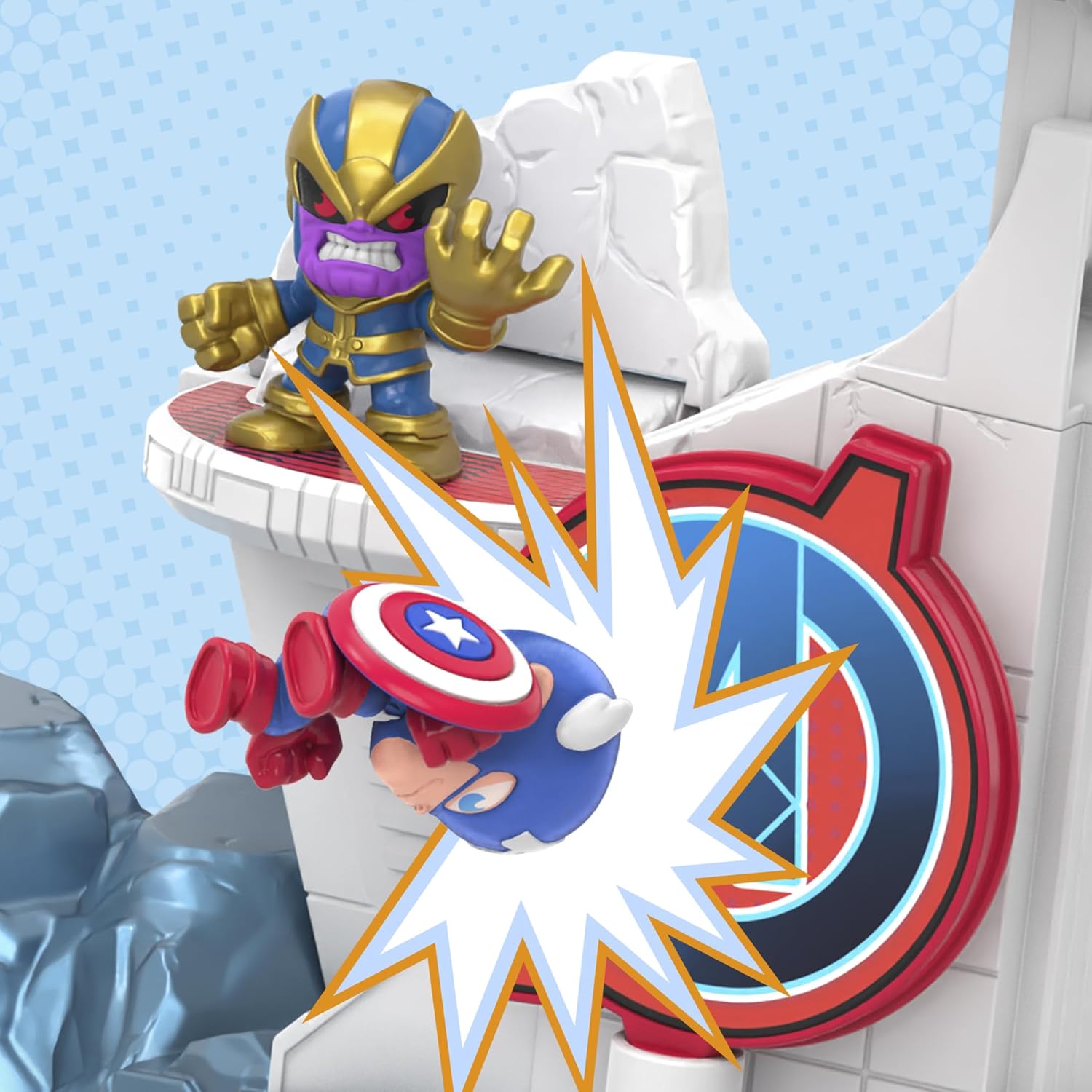 Hasbro Marvel Stunt Squad Tower Smash Playset, Captain America and Thanos Action Figures (1.5”) ฮาสโบร มาร์เวล สตันท์ สควอด กัปตัน อเมริกา และ ธานอส เพลย์เซ็ท