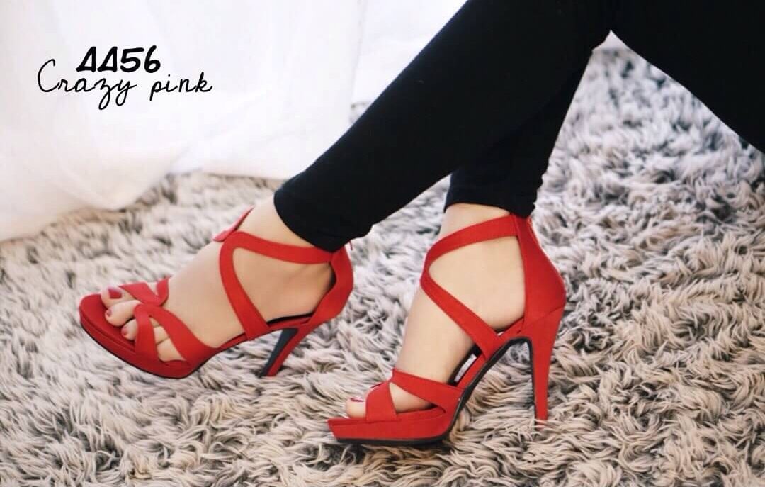 รองเท้าส้นเข็มไขว้2ชั้น (สีกรม)