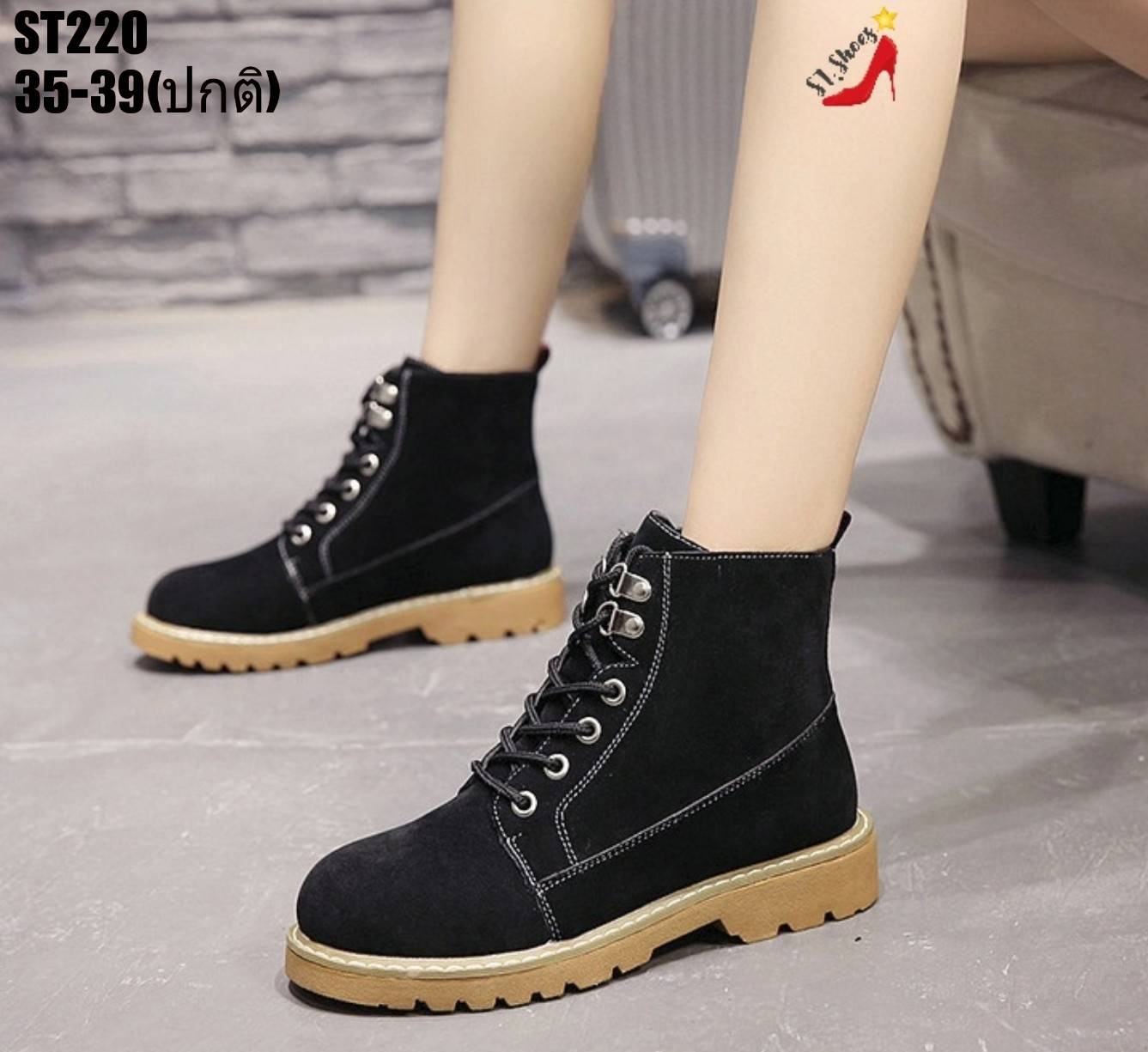 รองเท้าผ้าใบหุ้มข้อสไตล์มาร์ติน (สีดำ)