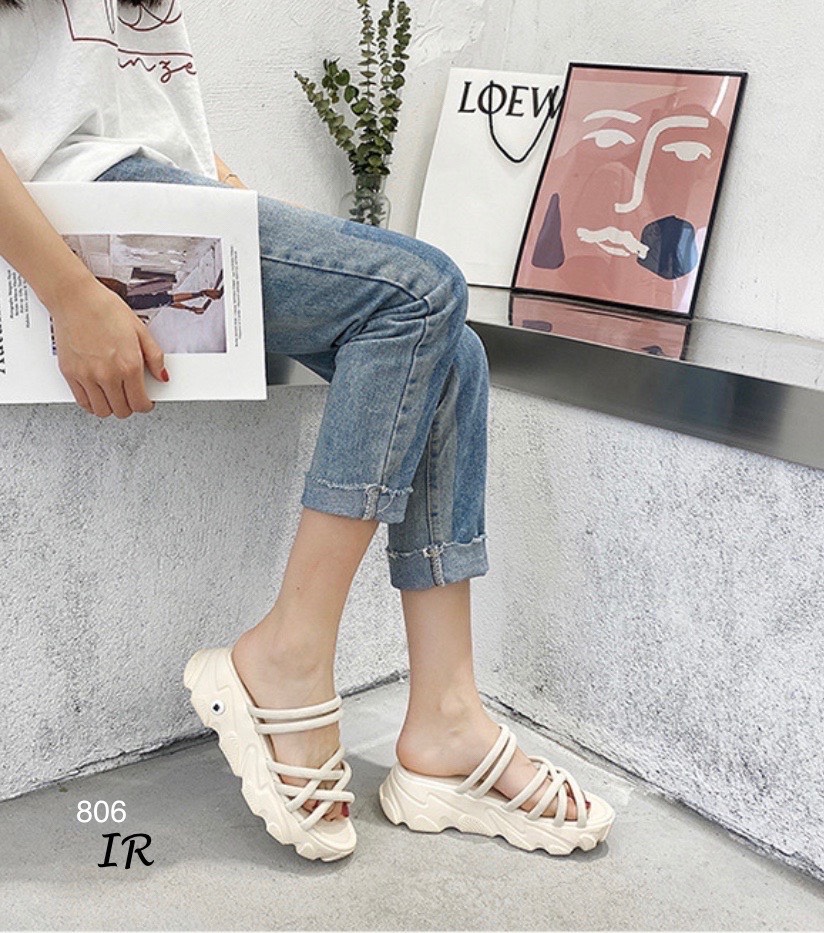 รองเท้าแตะส้นเตารีดพื้นอมยิ้ม (สีชมพู)