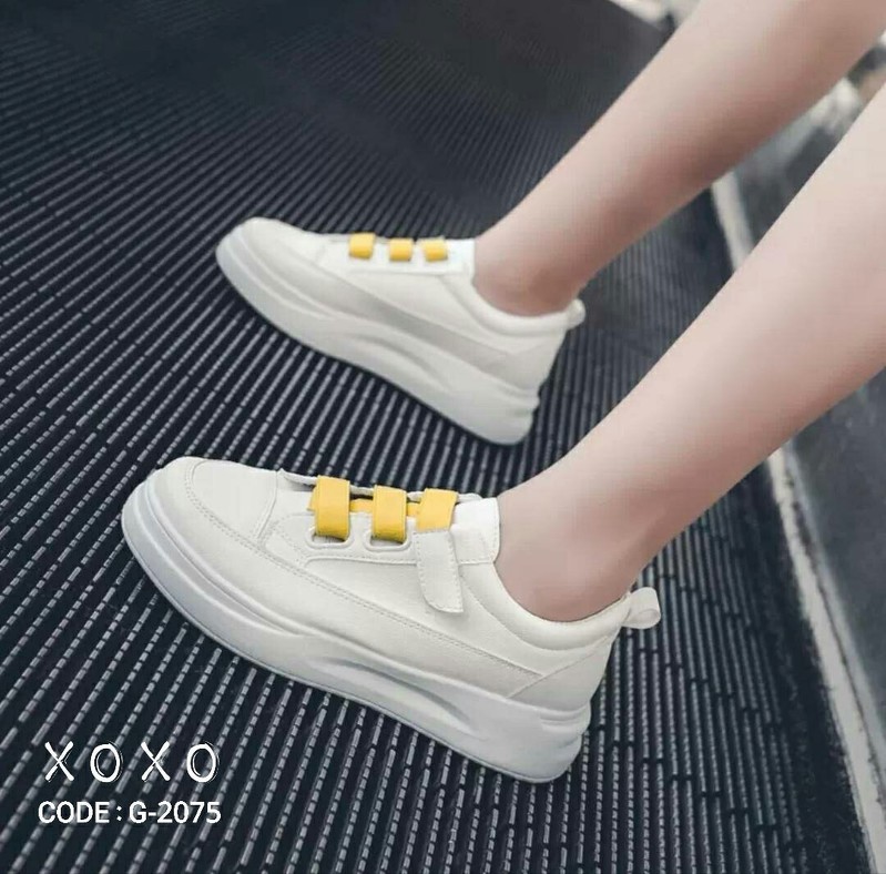 ีรองเท้าผ้าใบpuแต่งเมจิกเทปทูโทน (สีเหลือง)