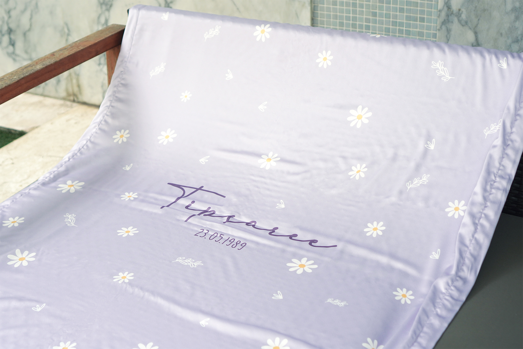 ผ้าห่ม ใส่ชื่อ ลาย Daisy - Lavender