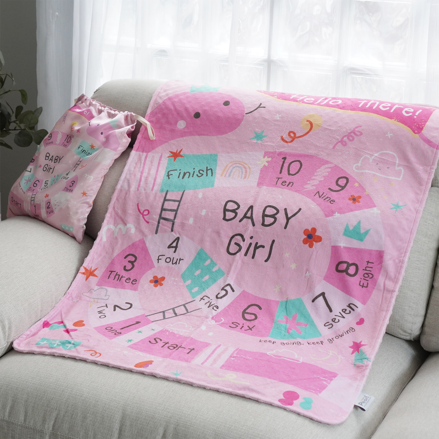 ผ้าห่ม Minky 75x100cm พร้อมส่ง ลายมังกร Snake and Ladders - Pink