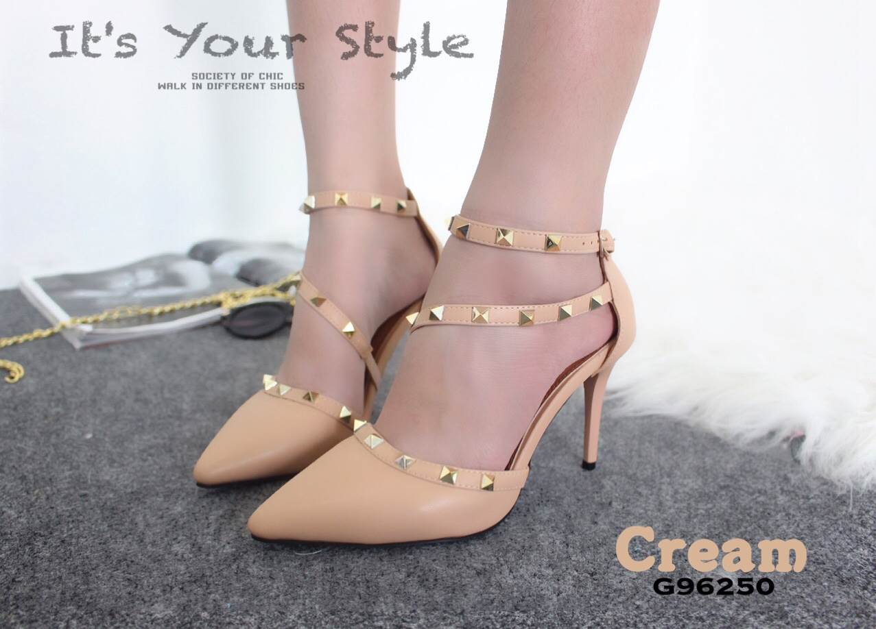 รองเท้า Style Valentino สายไขว้ (สีครีม)