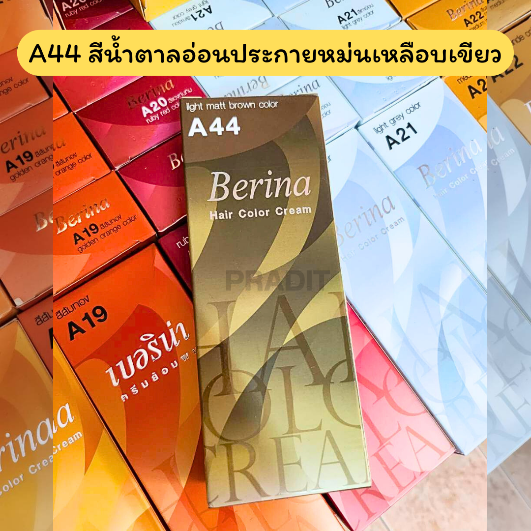 Berina Hair Color เบอร์ A44 สีน้ำตาลอ่อนประกายหม่นเหลือบเขียว 121 กรัม